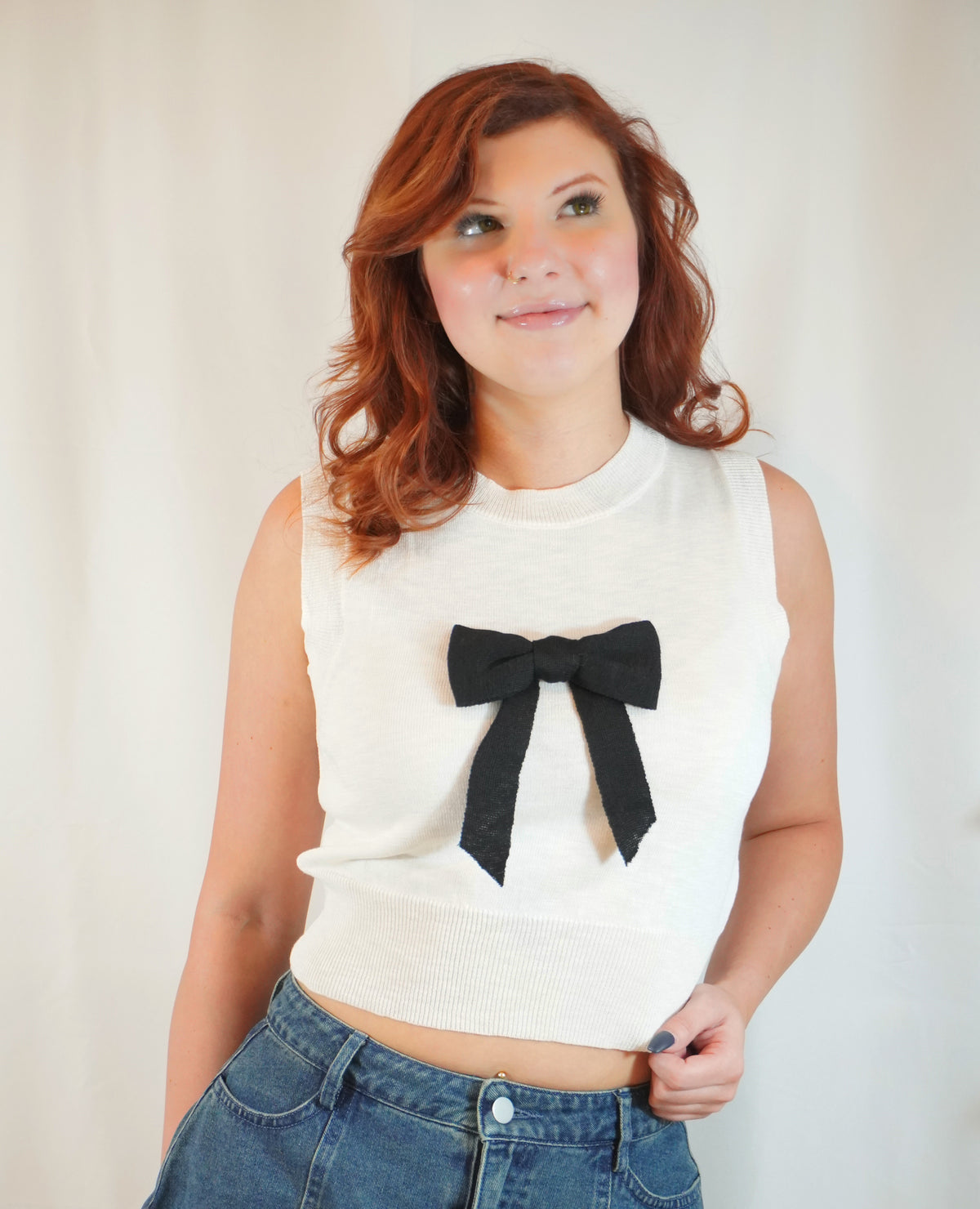 Playful Bow Sleeveless Sweater