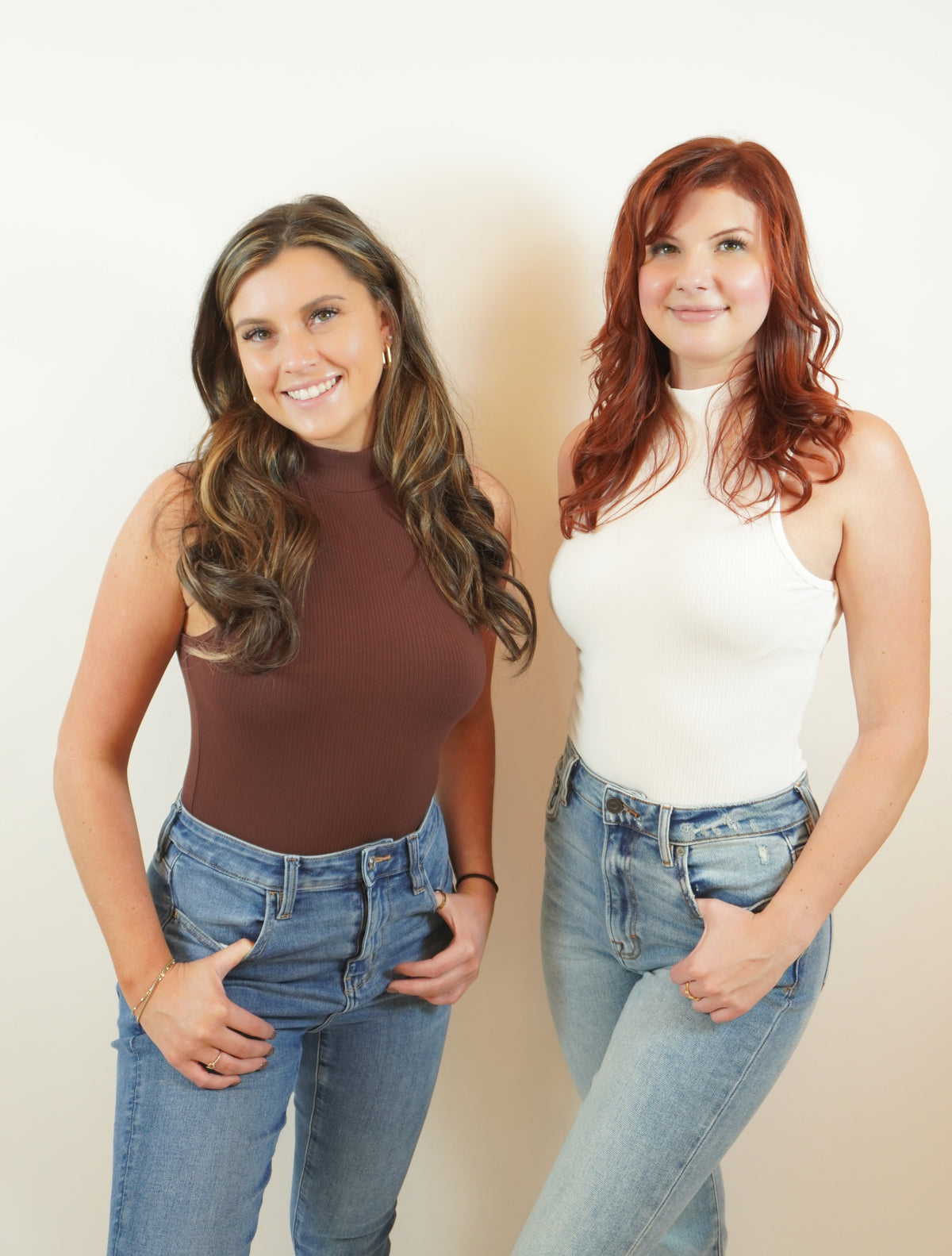 Mock Neck Tank Bodysuit In Brown Or White