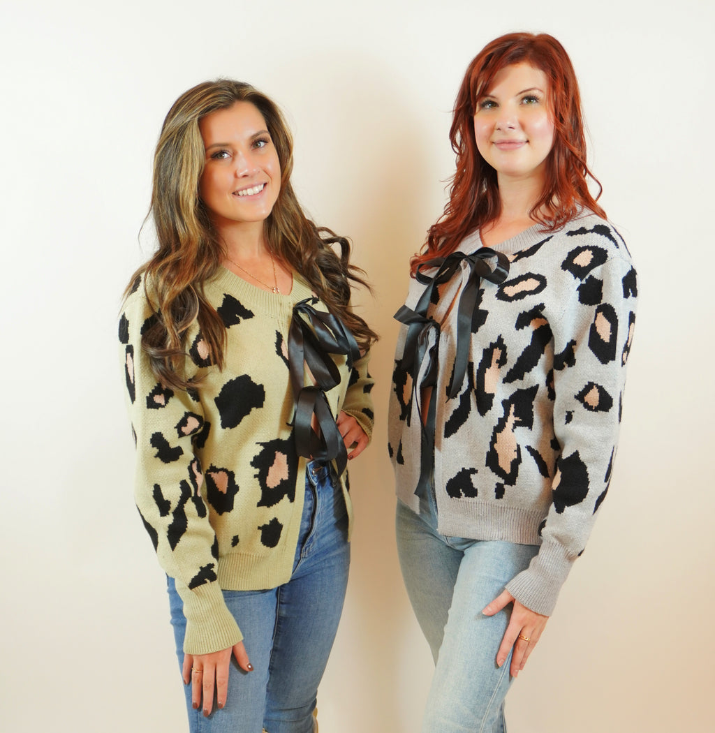 Leopard Print Bow-Tie Cardigan Side Zoom View