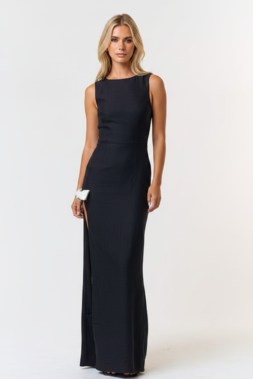 Midnight Elegance Maxi Dress - Blonde Model Front View